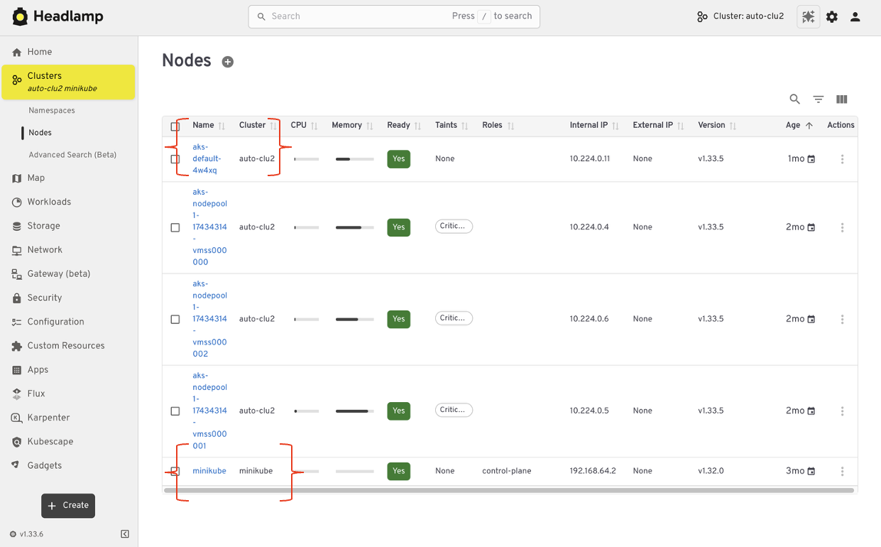 Expanding from single cluster to multi-cluster workflows using Headlamp